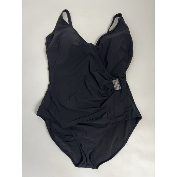 Gideon Oberson Women's Black One-piece Swimsuit Silver Metal Accent Sz 18 - Picture 8 of 8